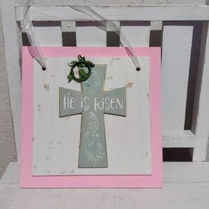 He is Risen Wall Decor with Pink Border